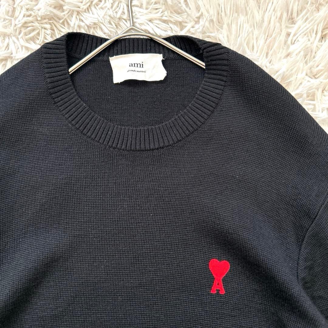 ami Paris アミパリス　ハートロゴ刺繍ウールニット　ブラック M