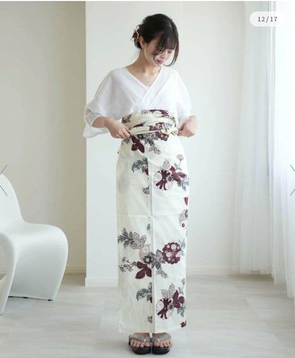 ネイビー 花柄 浴衣 帯付 セパレート 二部式浴衣3点セット