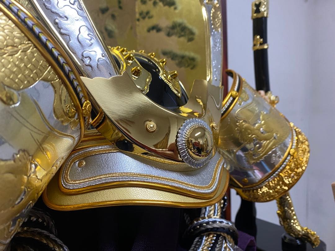 東京久月　五月人形　家紋付き着用兜飾り収納セット・着用できる兜