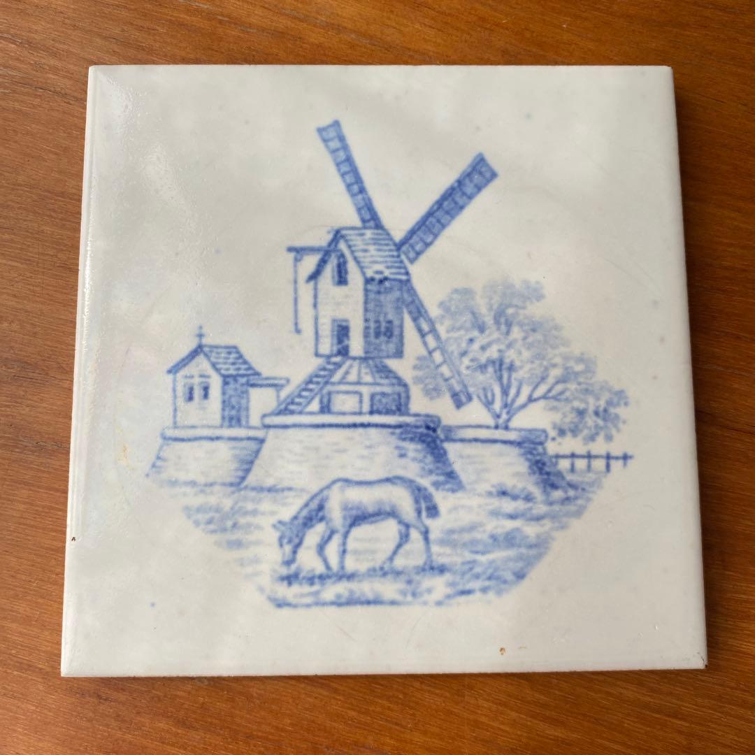 英国製　ミントンタイル　風車と灯台の陶器プレート2枚セット