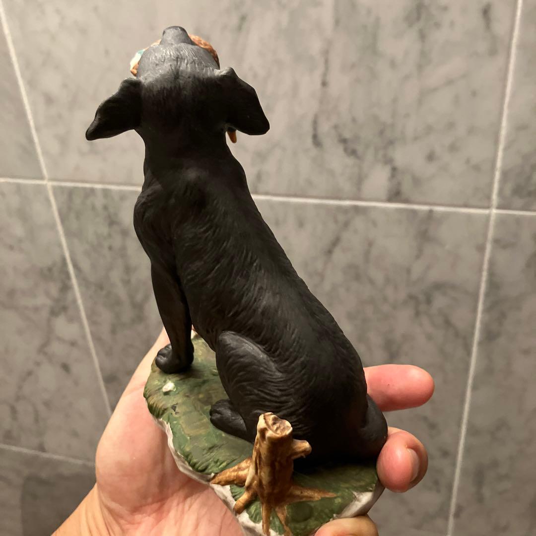 アメリカ80年代手描きの瞳が美しく誇らしげに鴨を咥えるラブラドールレトリバー陶器