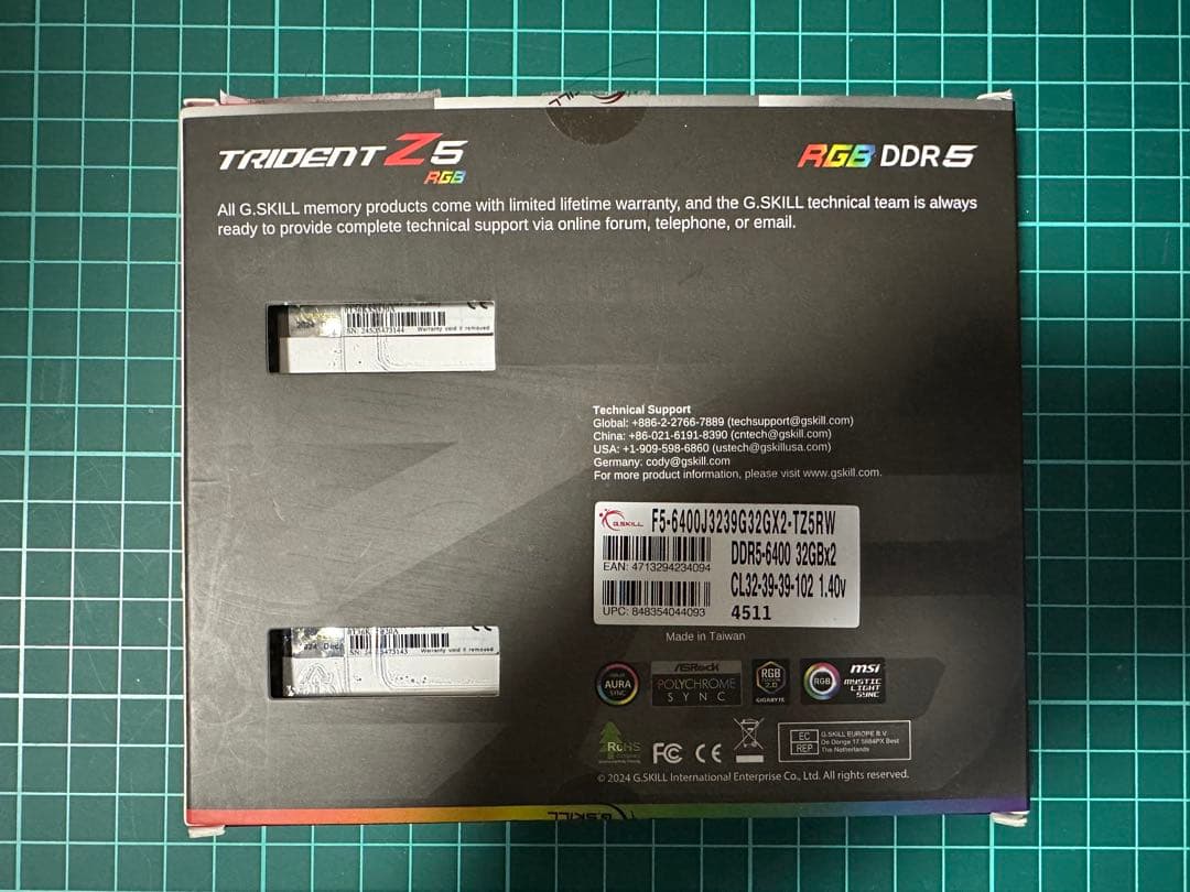 G.Skill DDR5 6400 Cl32 32GBx2 メモリ