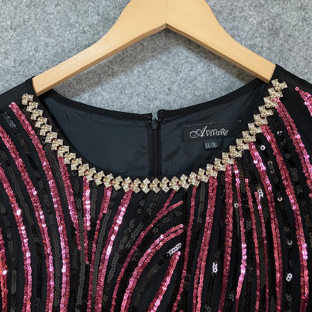 Avivare 社交ダンス用ドレス 黒とピンク スパンコール