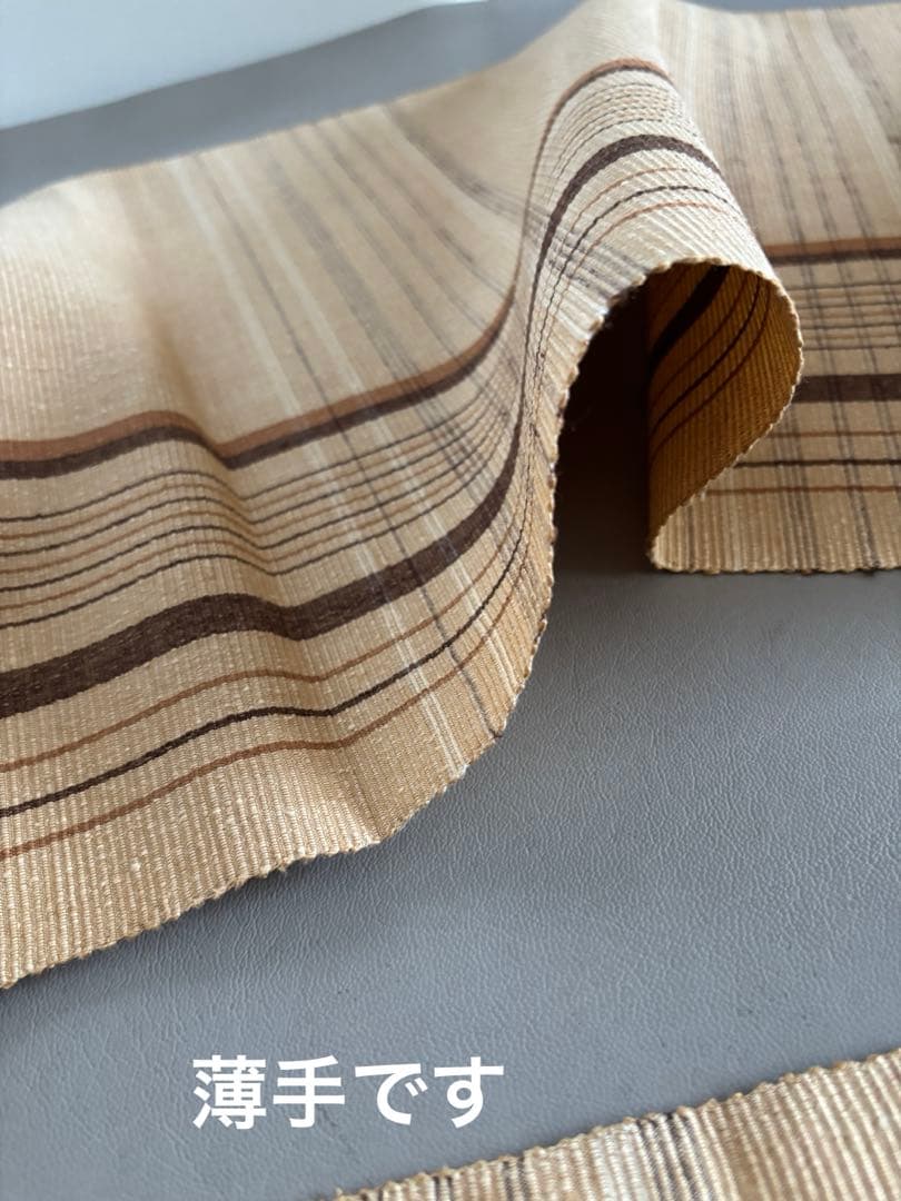 〈お楽しみ価格〉正絹 真綿紬 八寸名古屋帯 薄辛子ベージュ 変わり格子絣