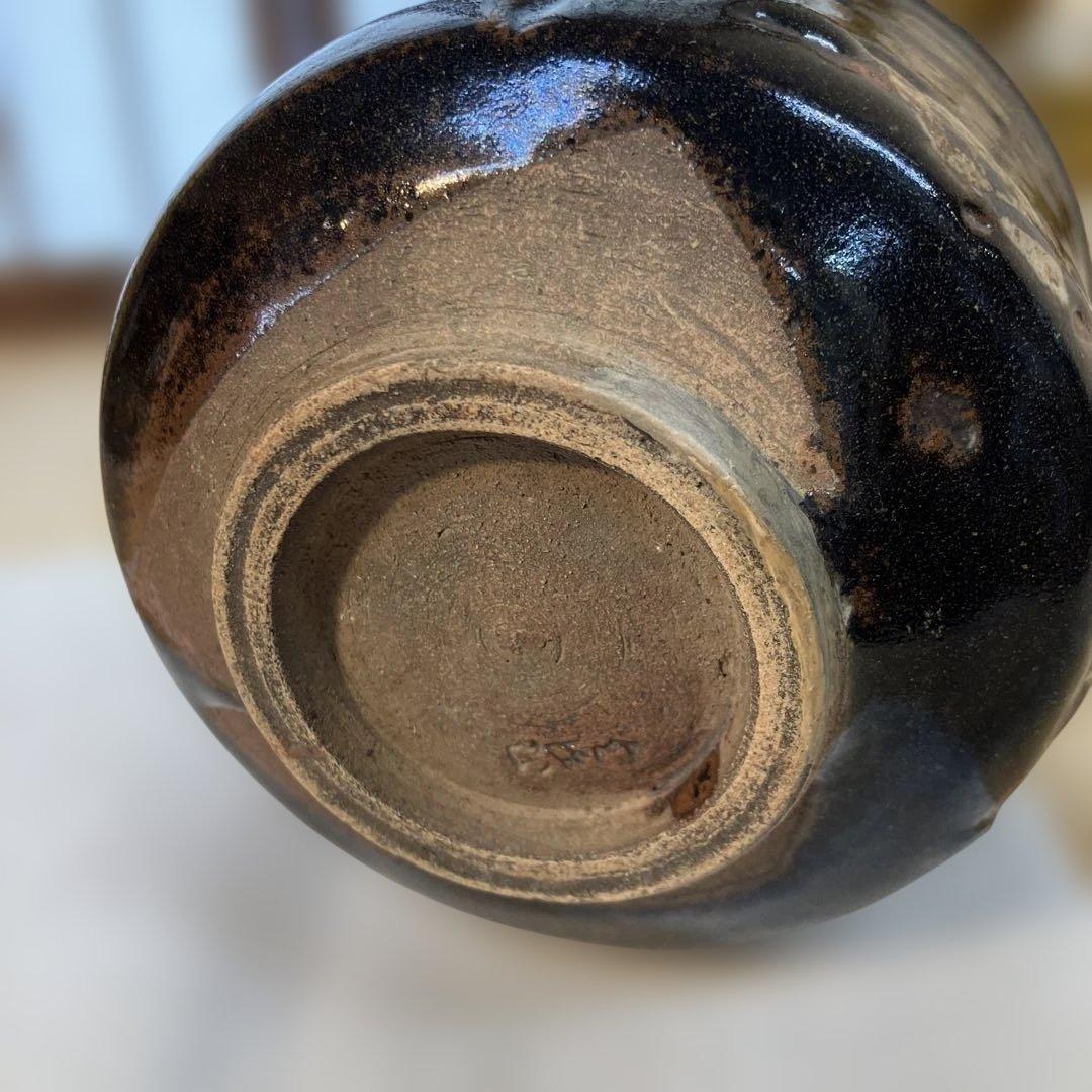 茶道具　茶碗　黒茶碗半筒　金継有り　夜寒窯造　共箱　N212CW