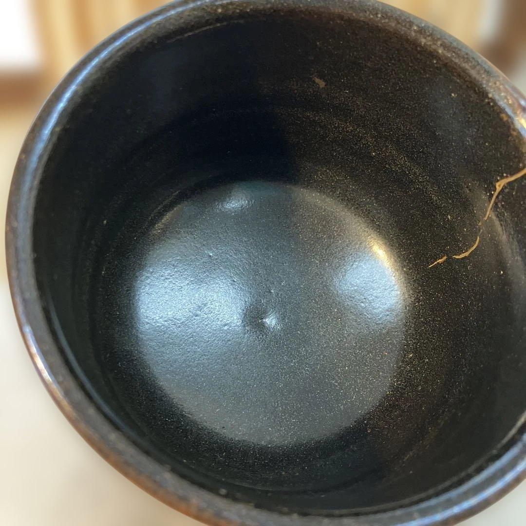 茶道具　茶碗　黒茶碗半筒　金継有り　夜寒窯造　共箱　N212CW