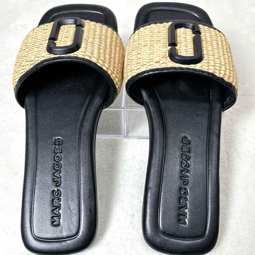 【美品】MARC JACOBS ラフィア サンダル 黒 35 レディース 靴