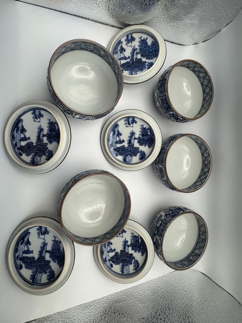 京焼 清水焼 壹楽 菊彫祥瑞 蓋付 お茶呑茶碗 5客 湯飲み 壱楽 湯呑みno2