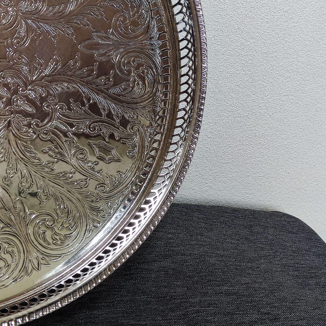 英国製　シルバープレート　ギャラリートレイ　サルヴァ