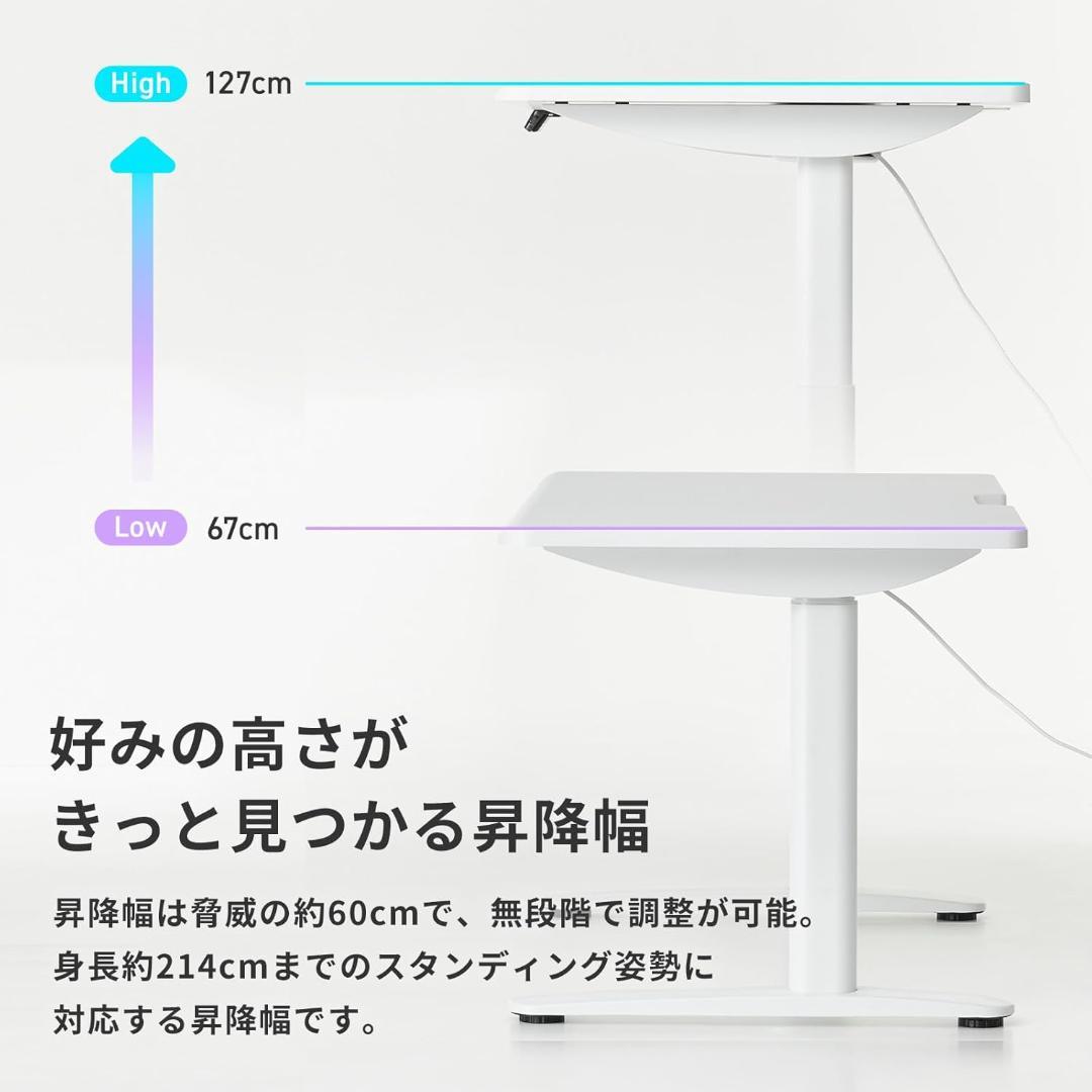 Pixio ゲーミングデスク 脚部天板セット 電動昇降 ホワイト 120×70