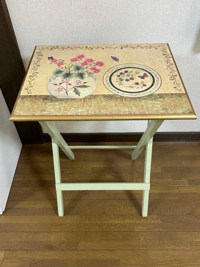 【美品】トールペイント風　折りたたみテーブル　アンティーク