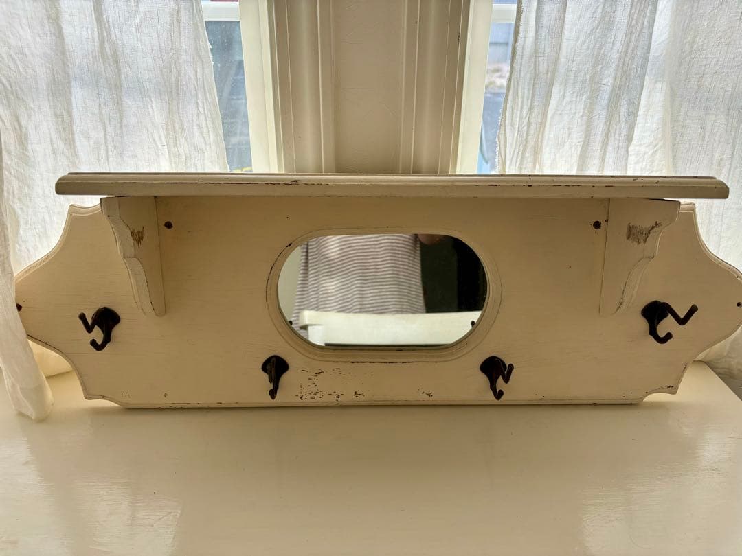 イギリス　アンティーク　ウォールシェルフ　鏡付き