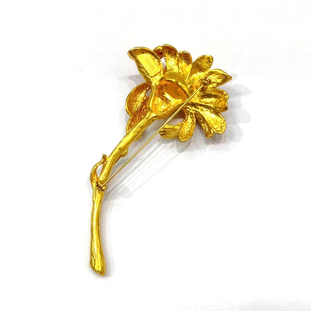 ◆KENZO◆ヴィンテージ フラワー ブローチ 大ぶり ゴールド系 保管品