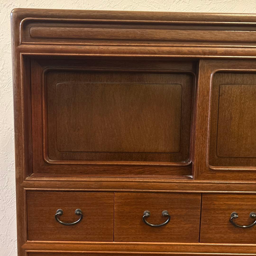 木製ダークブラウン収納棚 12引き出し アンティーク タンス 箪笥 古家具