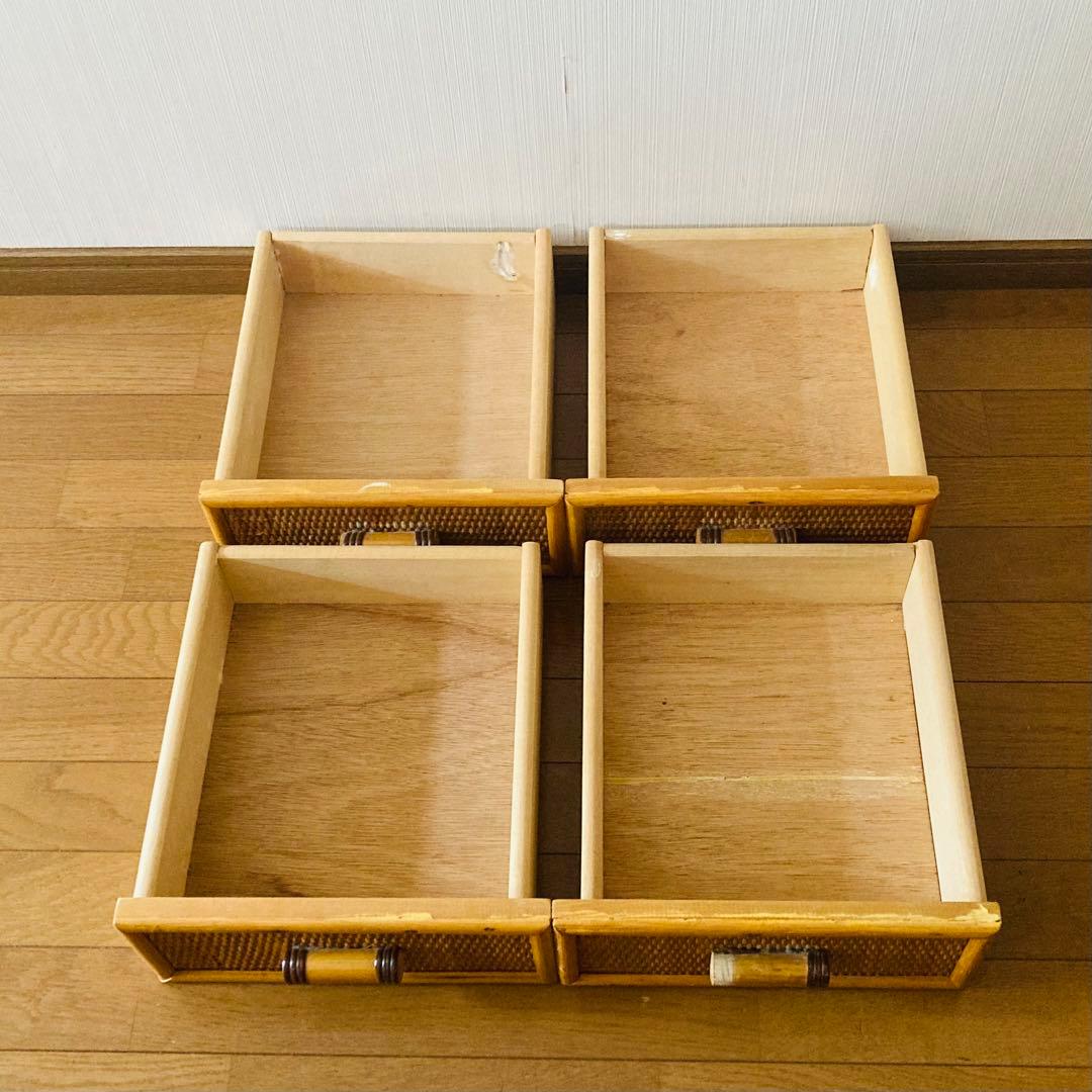 ヴィンテージ ラタン 籐 ワイド ローチェスト 棚 10杯 テレビ台 昭和レトロ