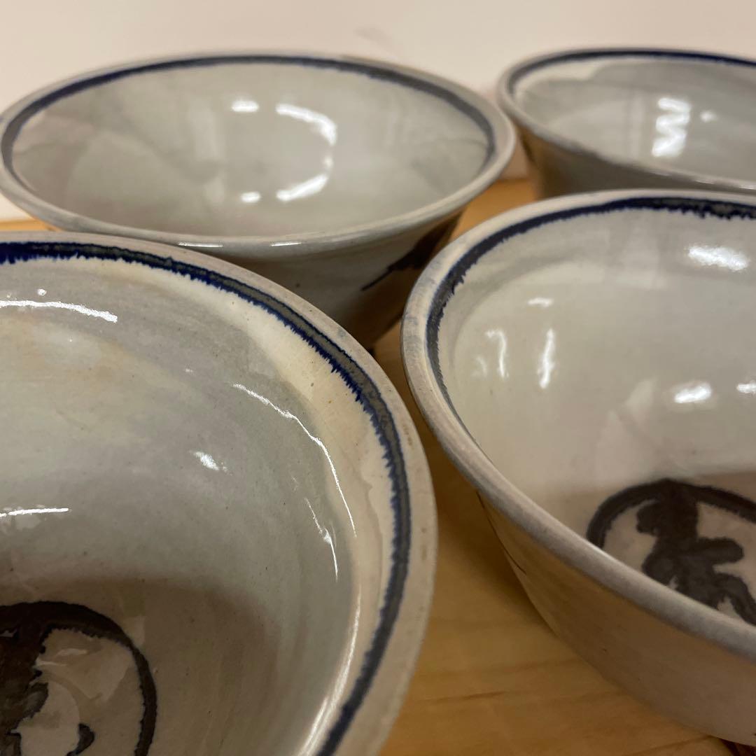 今井政之　粉引手松絵三足　鉢 揃　５客　共箱付き文化勲章を受章