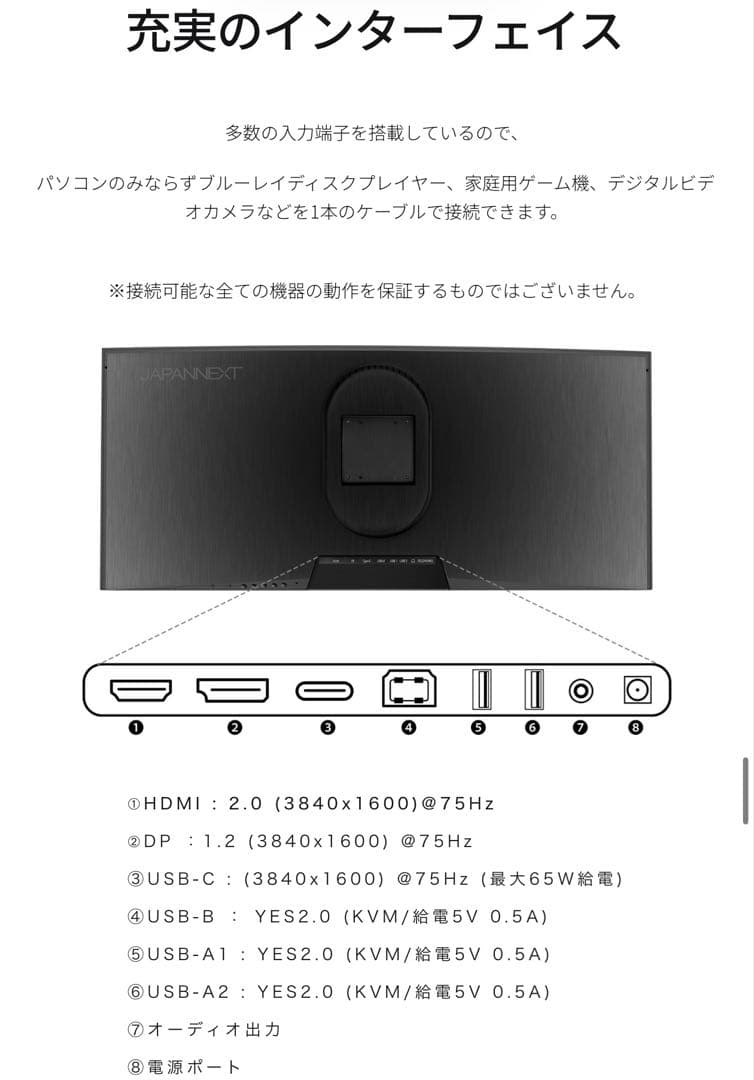 JAPANNEXT 37.5インチ 湾曲モニター ゲーミングモニター