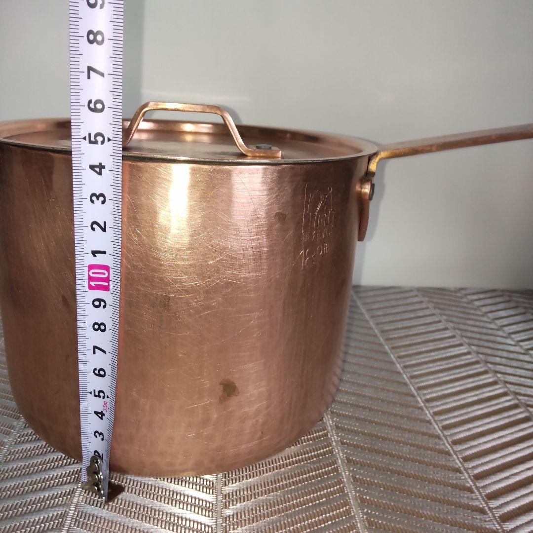 銅製 片手鍋 蓋付き 親子三代18cm 重さ 1,78kg