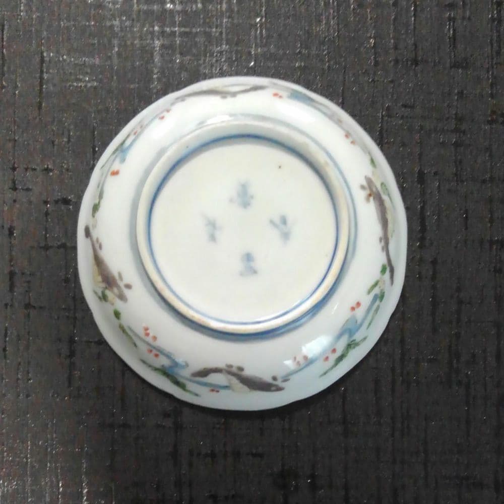 古伊万里上手　染錦窓絵草花紋皿五枚揃え