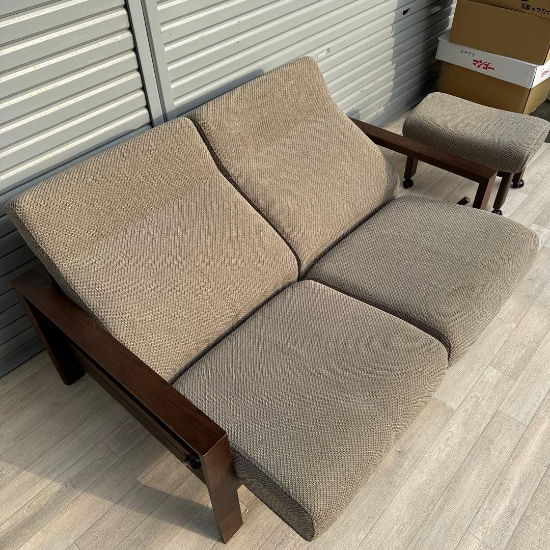 karimoku 現行品　リクライニングソファ　2人掛けソファ　オットマン付き