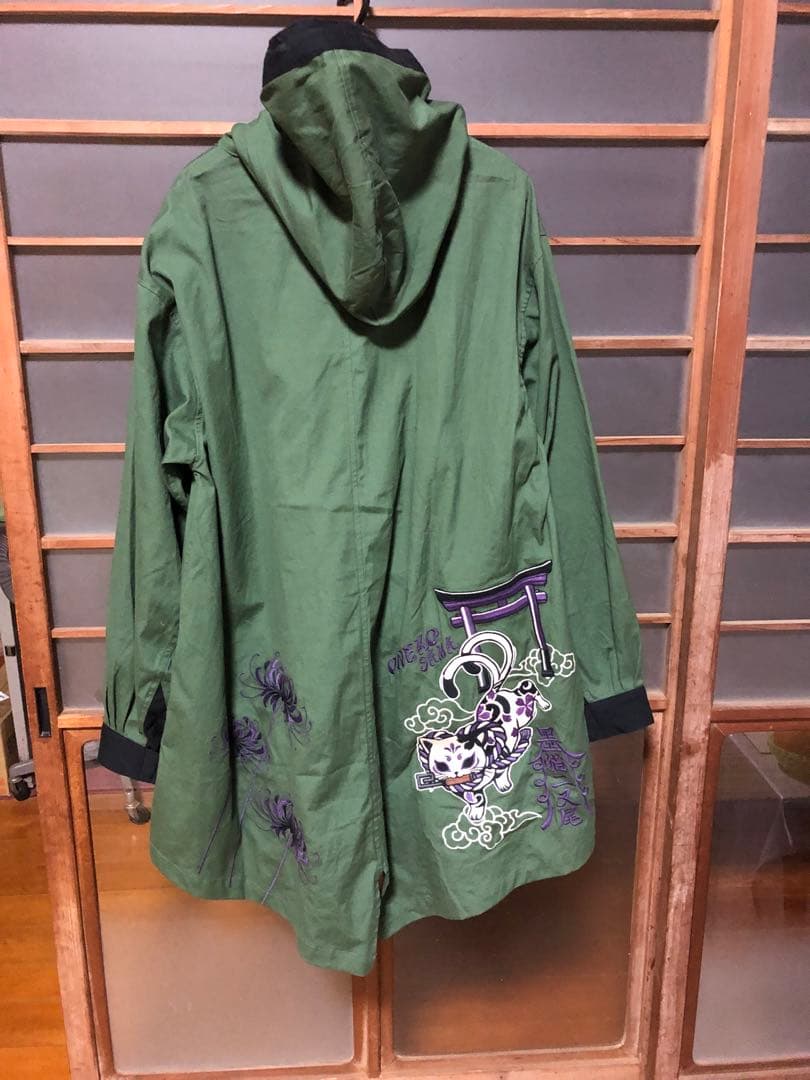 SUMINEKO　墨猫　流儀圧搾　オリーブ　お猫様総刺繍モッズコート 今季新品