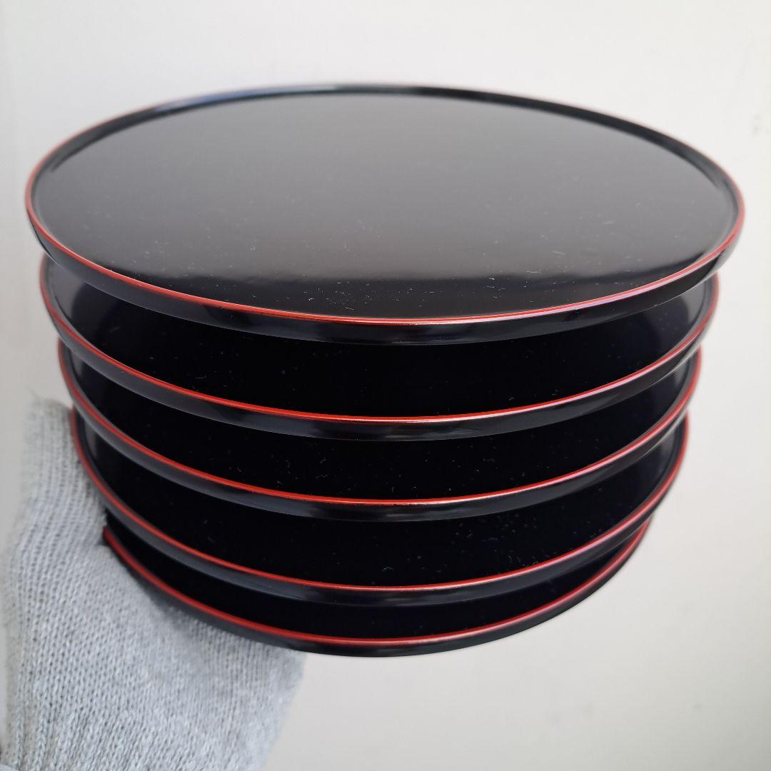 【輪島塗　7.5寸\"高台付き\"大皿×5客】布着本堅地　未使用/長期保管品