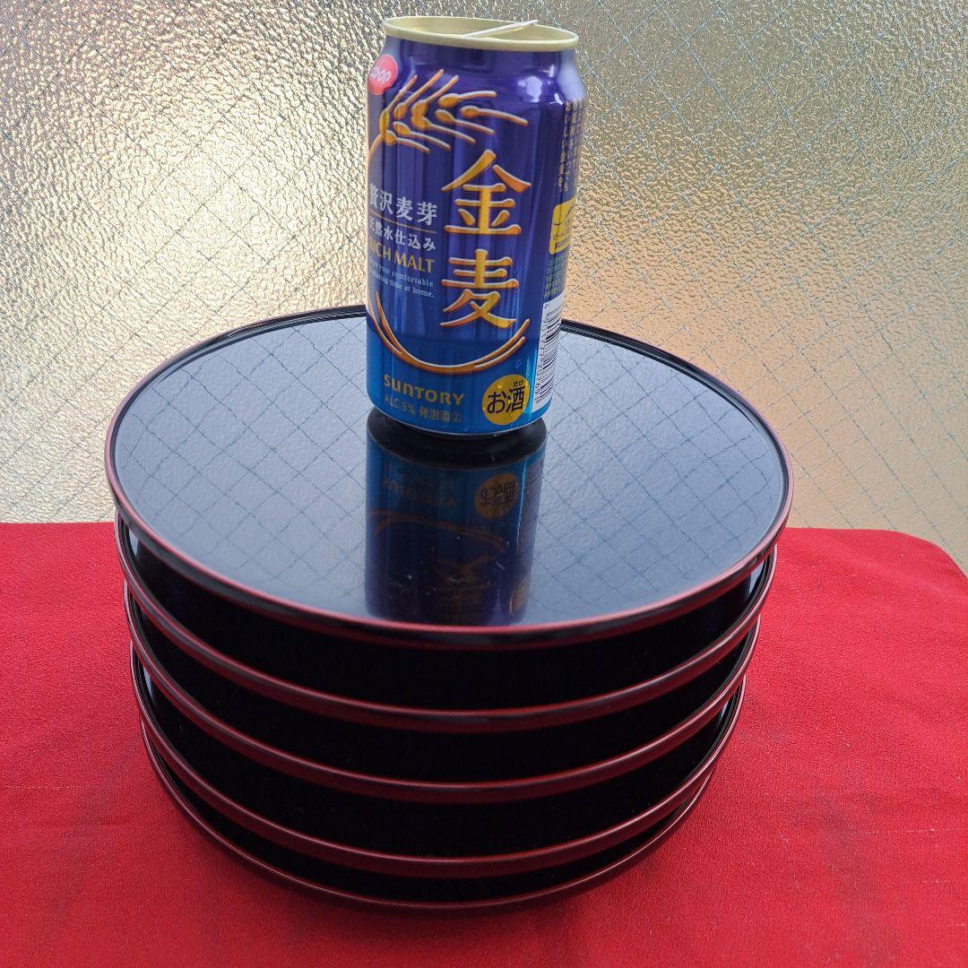 【輪島塗　7.5寸\"高台付き\"大皿×5客】布着本堅地　未使用/長期保管品