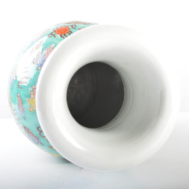 中国　大清康煕年製　緑釉粉彩　雲龍文瓶　V　5404A