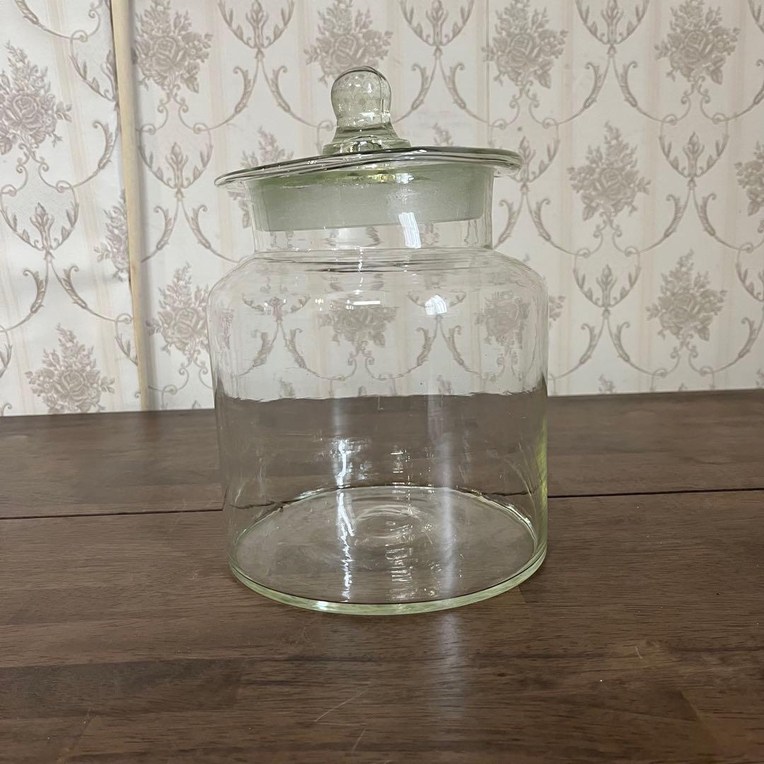 【アンティーク】昭和レトロ 蓋付 ガラス瓶 保存瓶 古道具 オブジェ 当時物