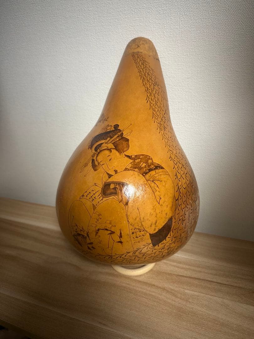 浮世絵風　焼き絵ひょうたん置物