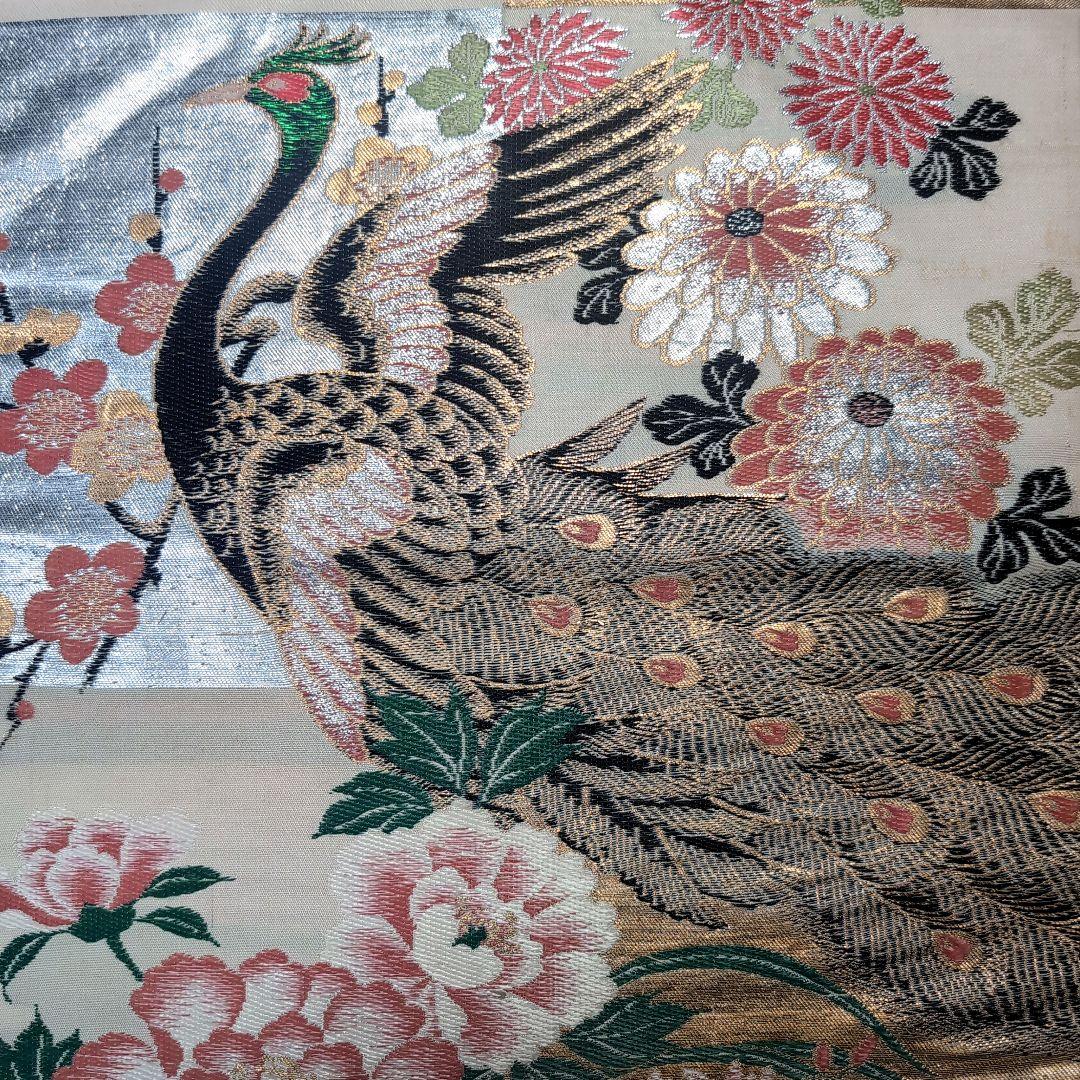 【まちこまち、4点】 979 美品　アンティーク　名古屋帯　　孔雀と花