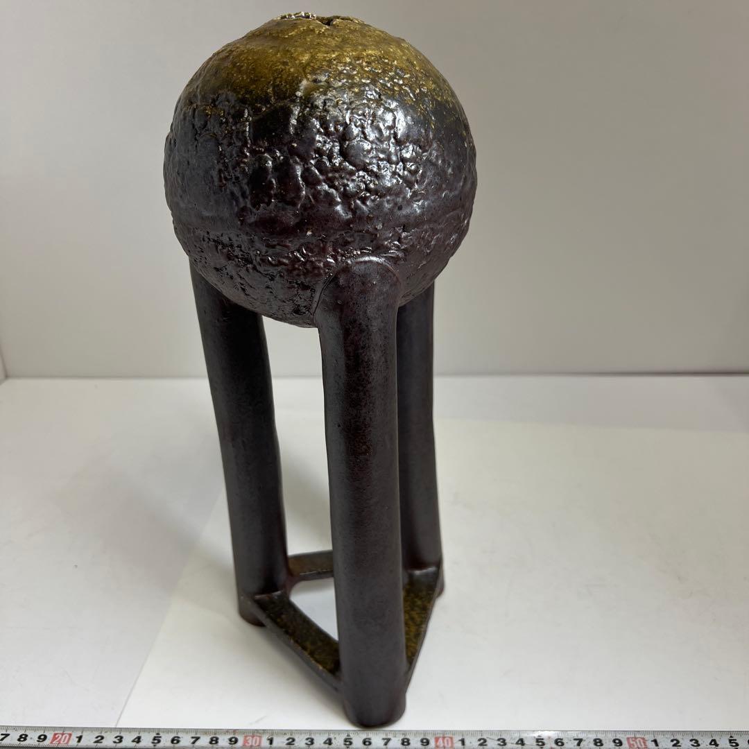 松本頼明　三足　備前花生　共箱　高さ34㎝　東な8-0201☆2F