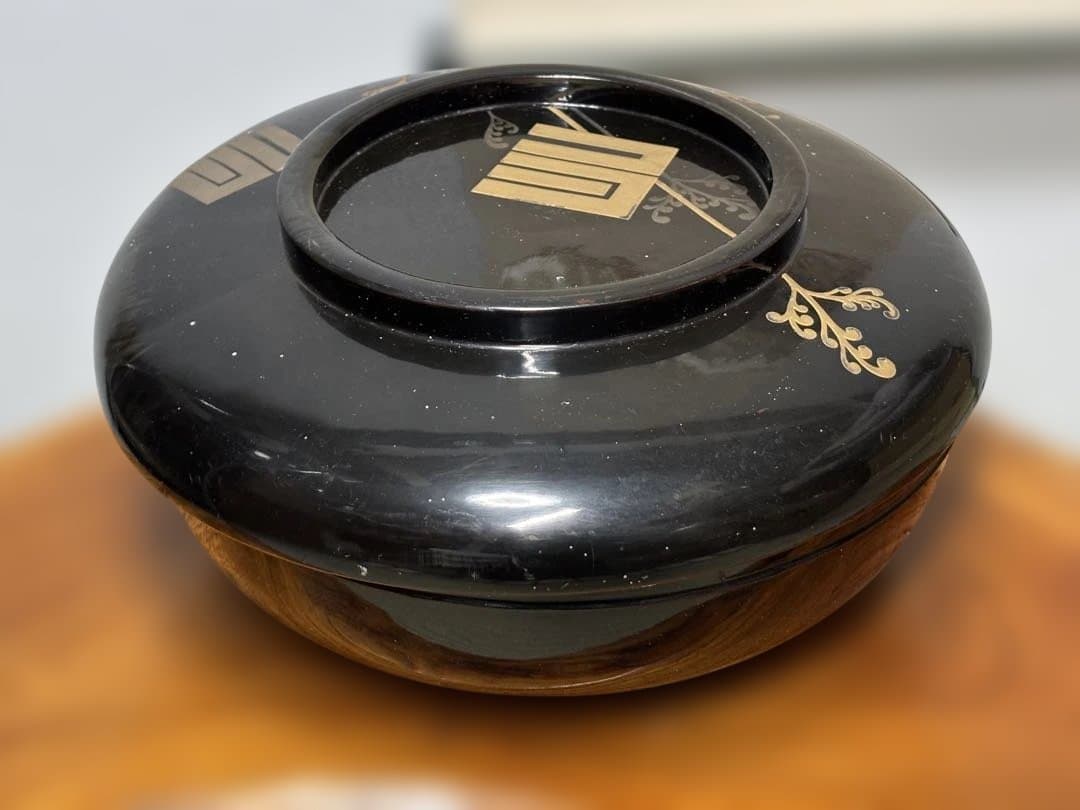 年代物 輪島塗 黒塗り 会箱 お椀 喰籠 大椀