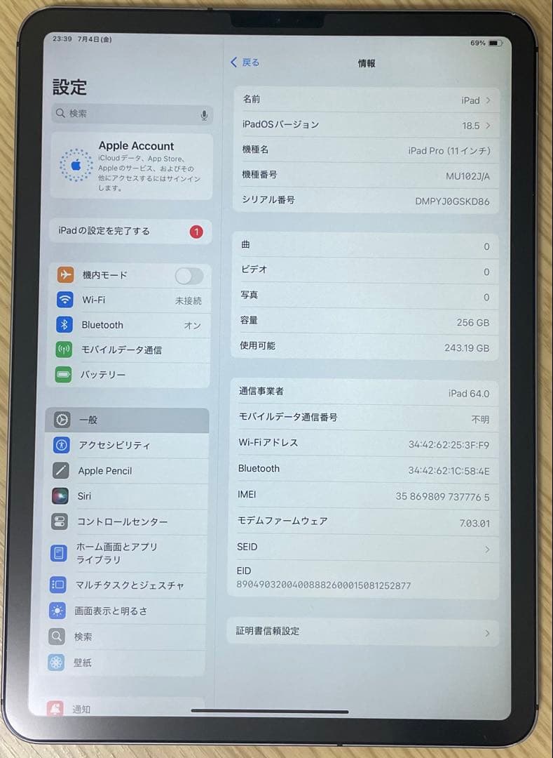 iPad Pro 11インチ 第1世代 256gb