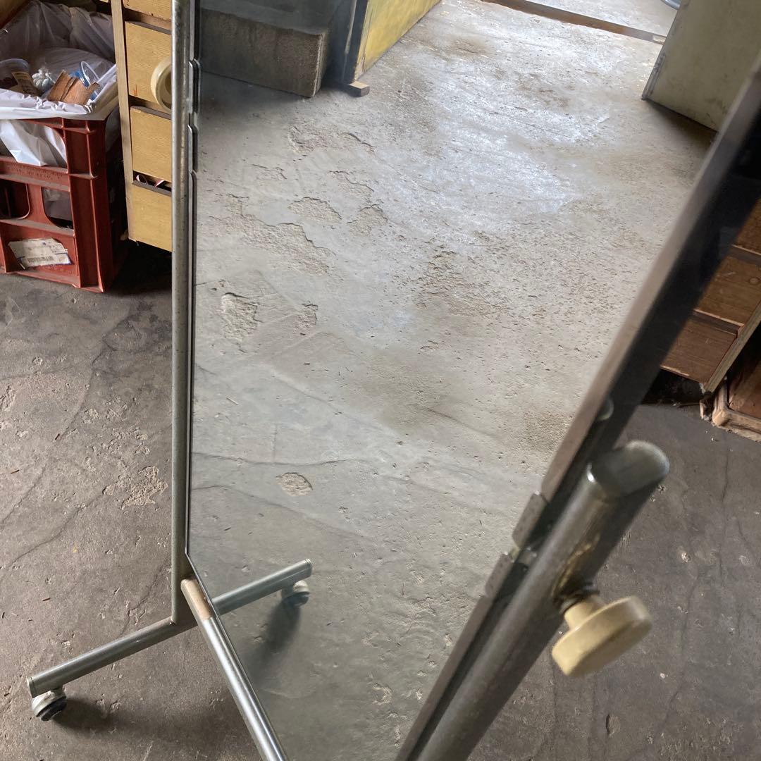 古いミラースタンド キャスター付き アイアンフレーム 姿見 鏡 昭和レトロ