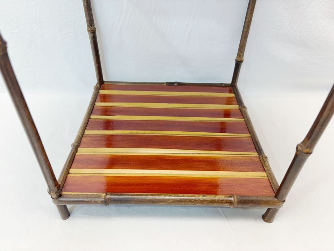 ほぼ未使用 茶道具 綾瀬棚 煎茶棚 黒竹柱 煎茶用二重棚 茶棚 小棚 竹工芸