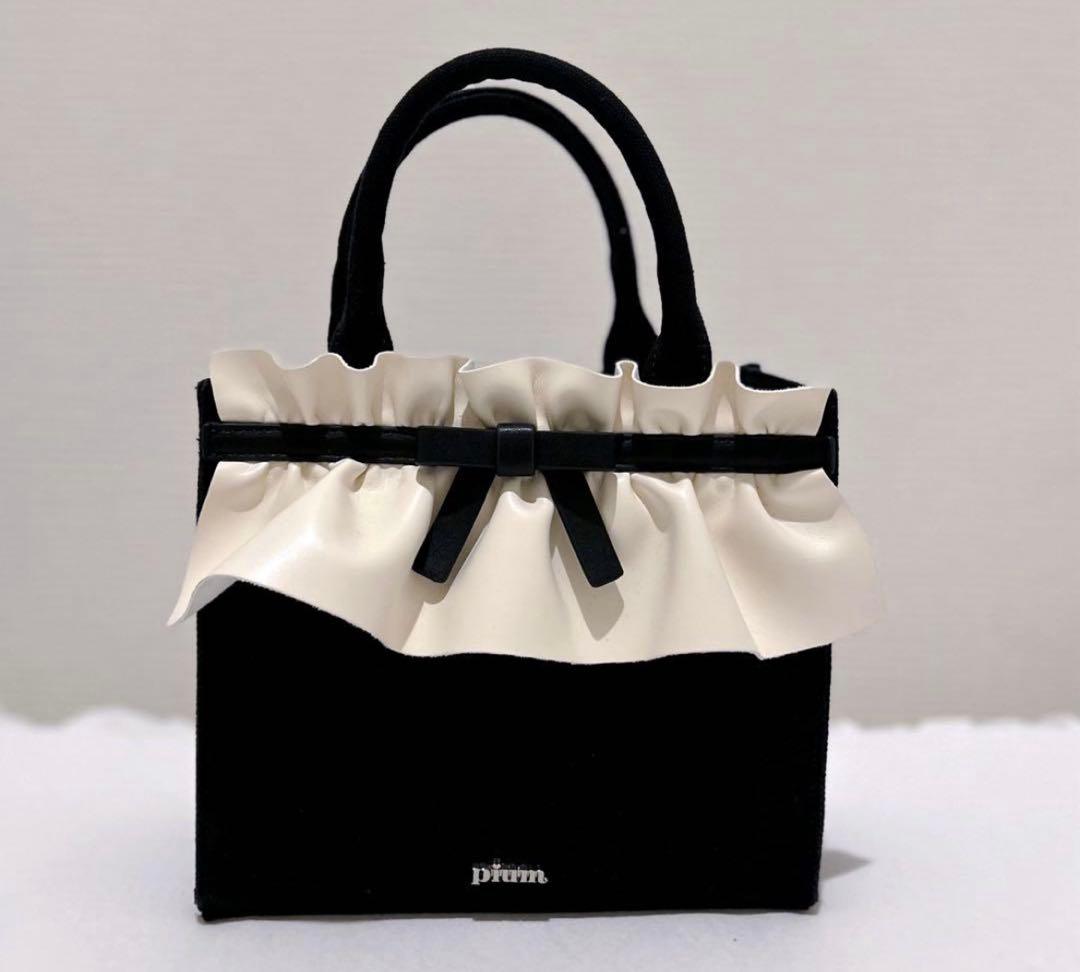 pium フリルリボンスクエアミニトートバッグ ブラック