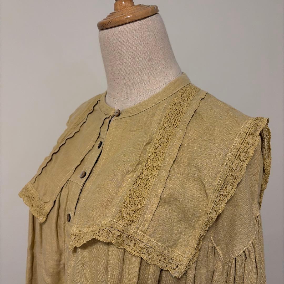 nest Robeリネン天然染めスクエアカラーブラウス 2023AW シナモン染