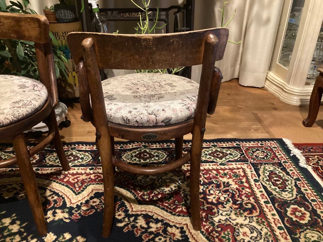 昭和レトロ　秋田木工　小型ダイニングチェア　昭和30年頃　旧ロコプレート　2脚