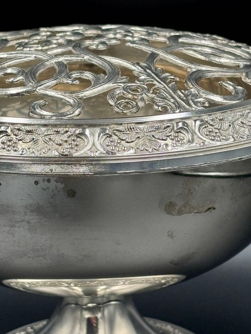 英国アンティーク　ローズボウル・フラワーボウル/ベース　シルバープレート　大