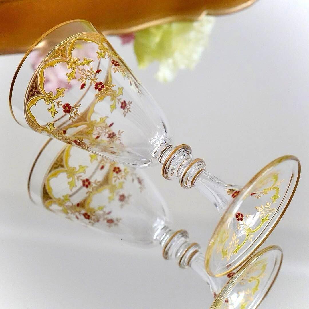 極希少オールドバカラ ボーヴェ ワイングラス★美品BACCARAT金彩エナメル彩