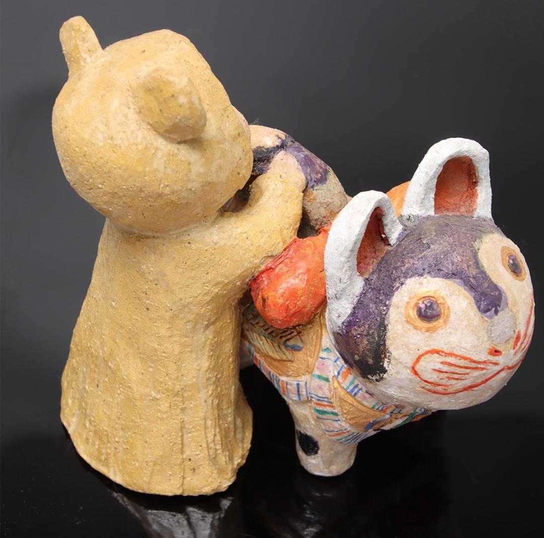 林義雄 作『犬張子と子供』箱無 童塑 陶人形 ＹＯＳＨＩＯ Ｈ 童画家 絵本画家