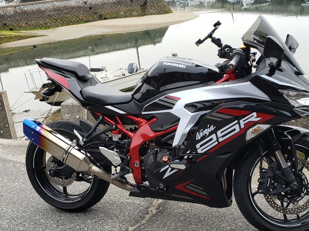 ず*ぺ様 zx25rトリックスター政府認証イカヅチ焼きチタンフルエキマフラー中古