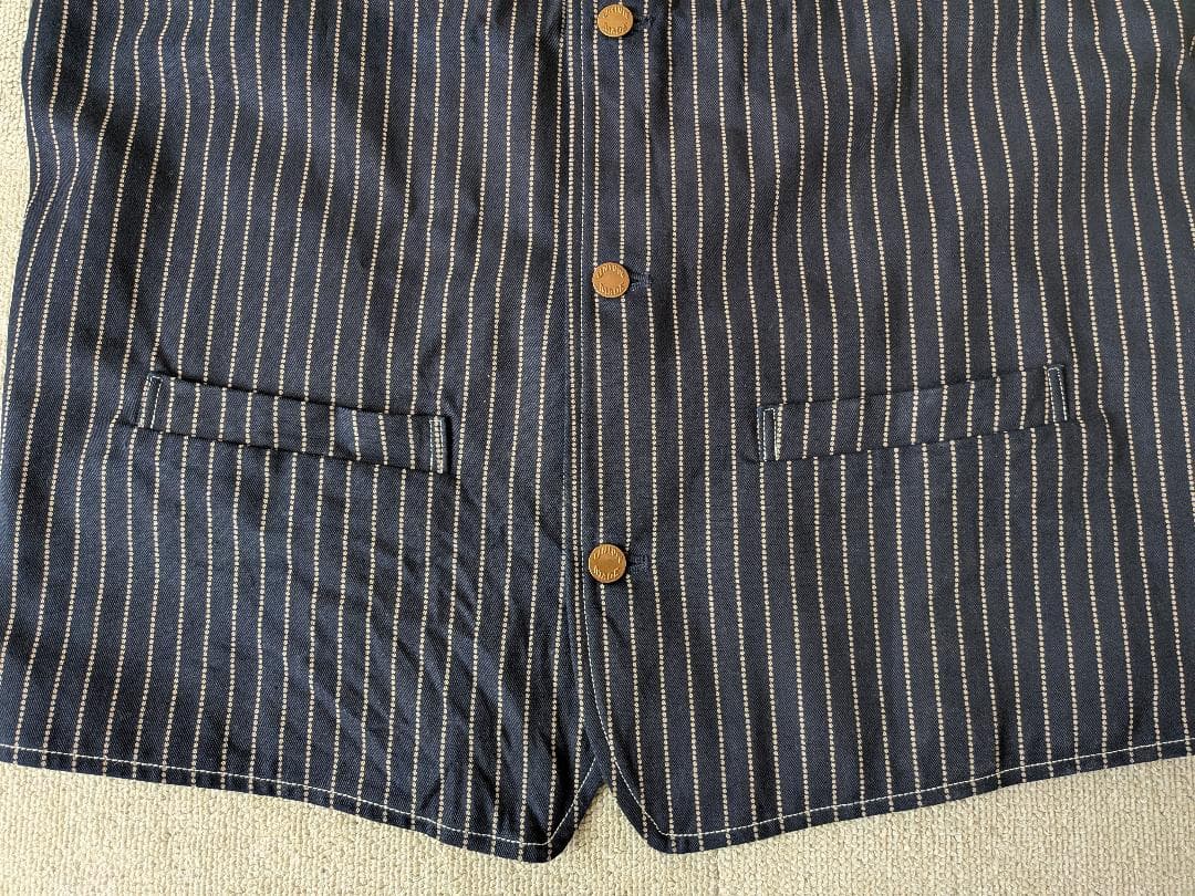 美品 アンドファミリーズ インディゴ ウォバッシュ ベスト デニム ワーク 40