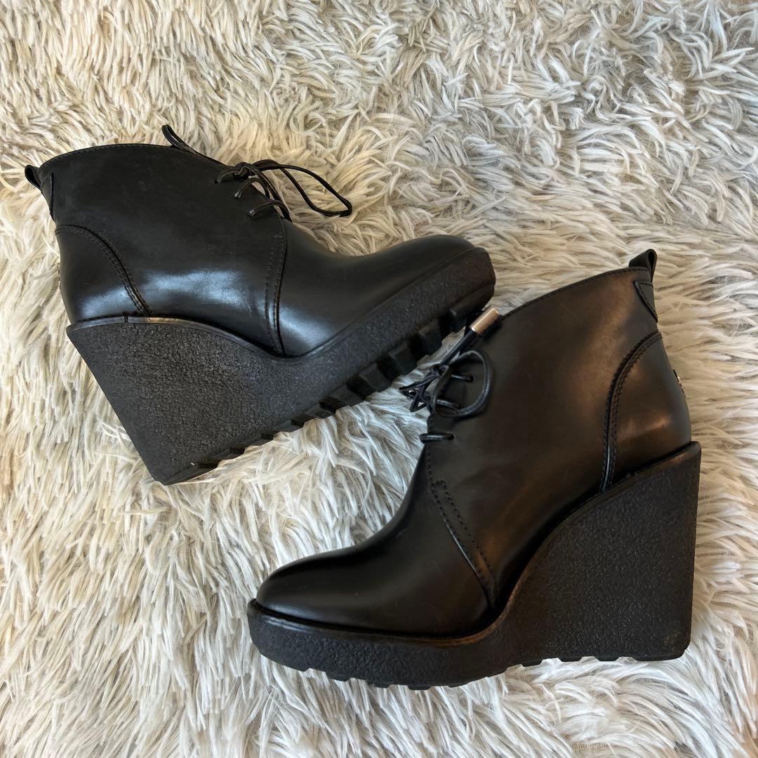 【美品】MONCLER レザー ウェッジソール ショートブーツ 36サイズ