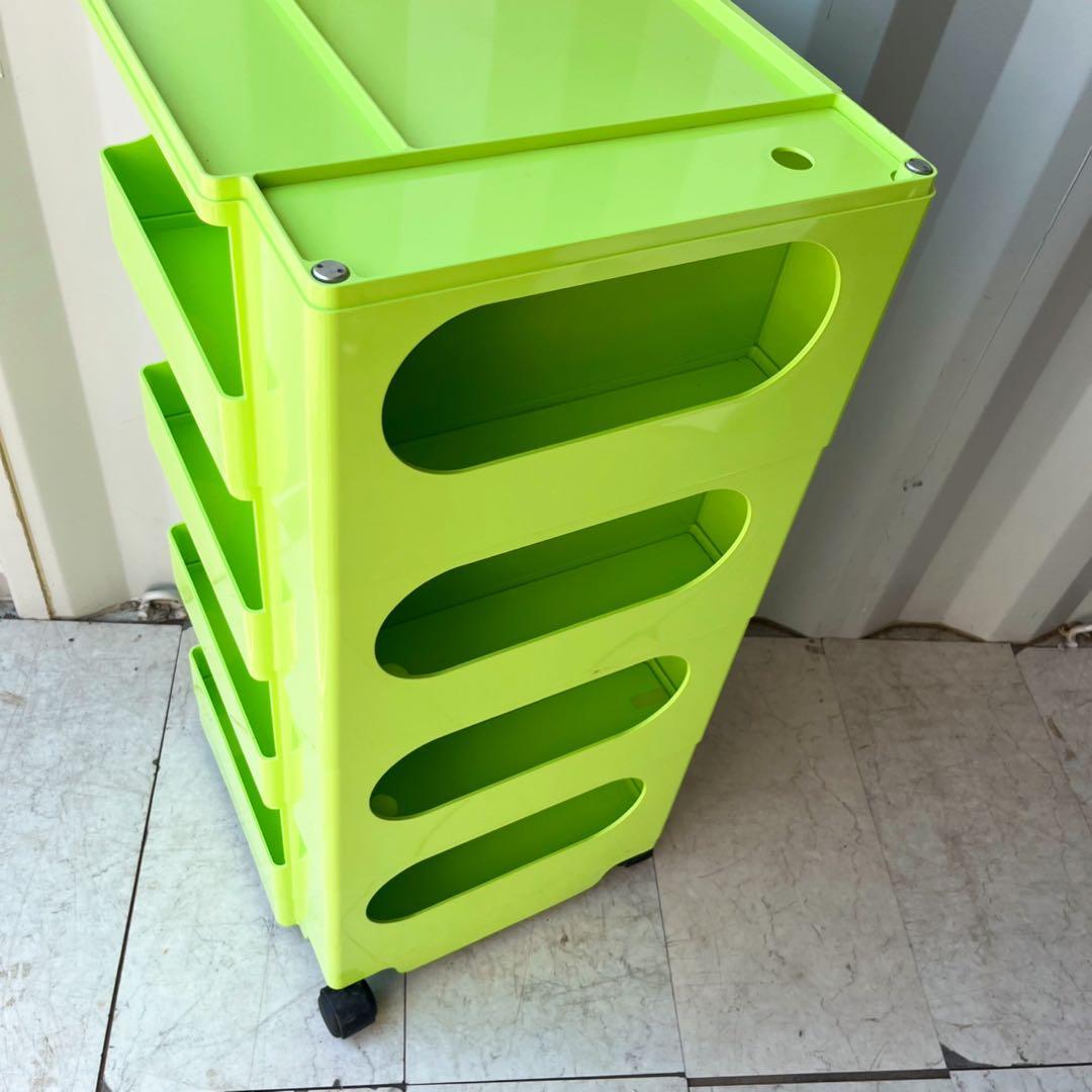 取付無料！B-LINE ボビーワゴン 4段6トレイ ライムグリーンラック✨