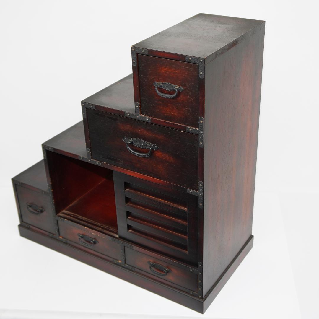 階段 箪笥 コンパクト アンティーク 桐 ミニ タンス 飾り棚