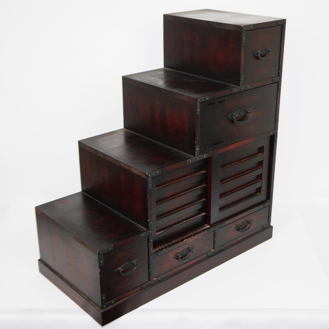 階段 箪笥 コンパクト アンティーク 桐 ミニ タンス 飾り棚