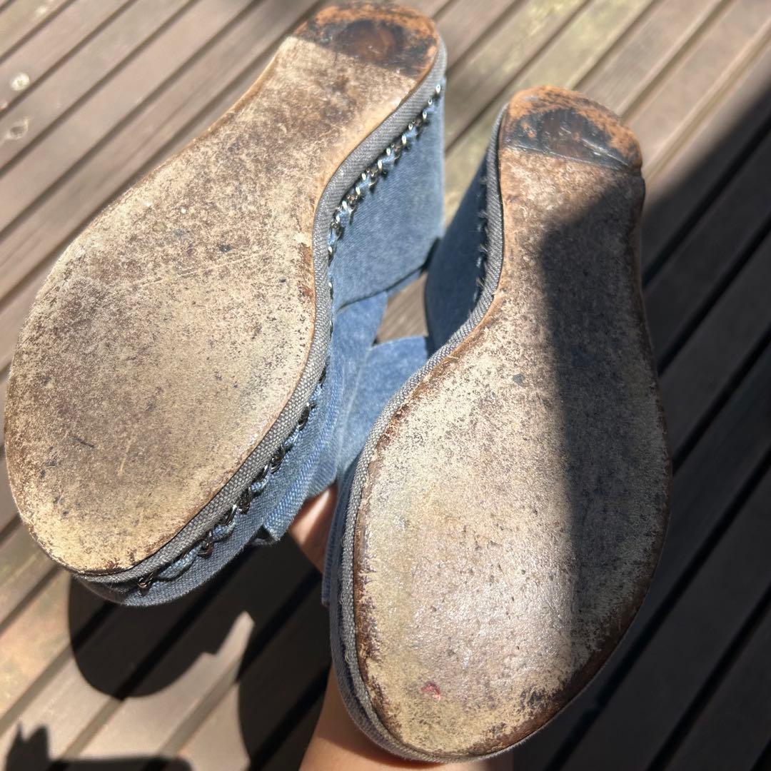 【CHANEL】シャネル チェーントリム デニム サンダル 36