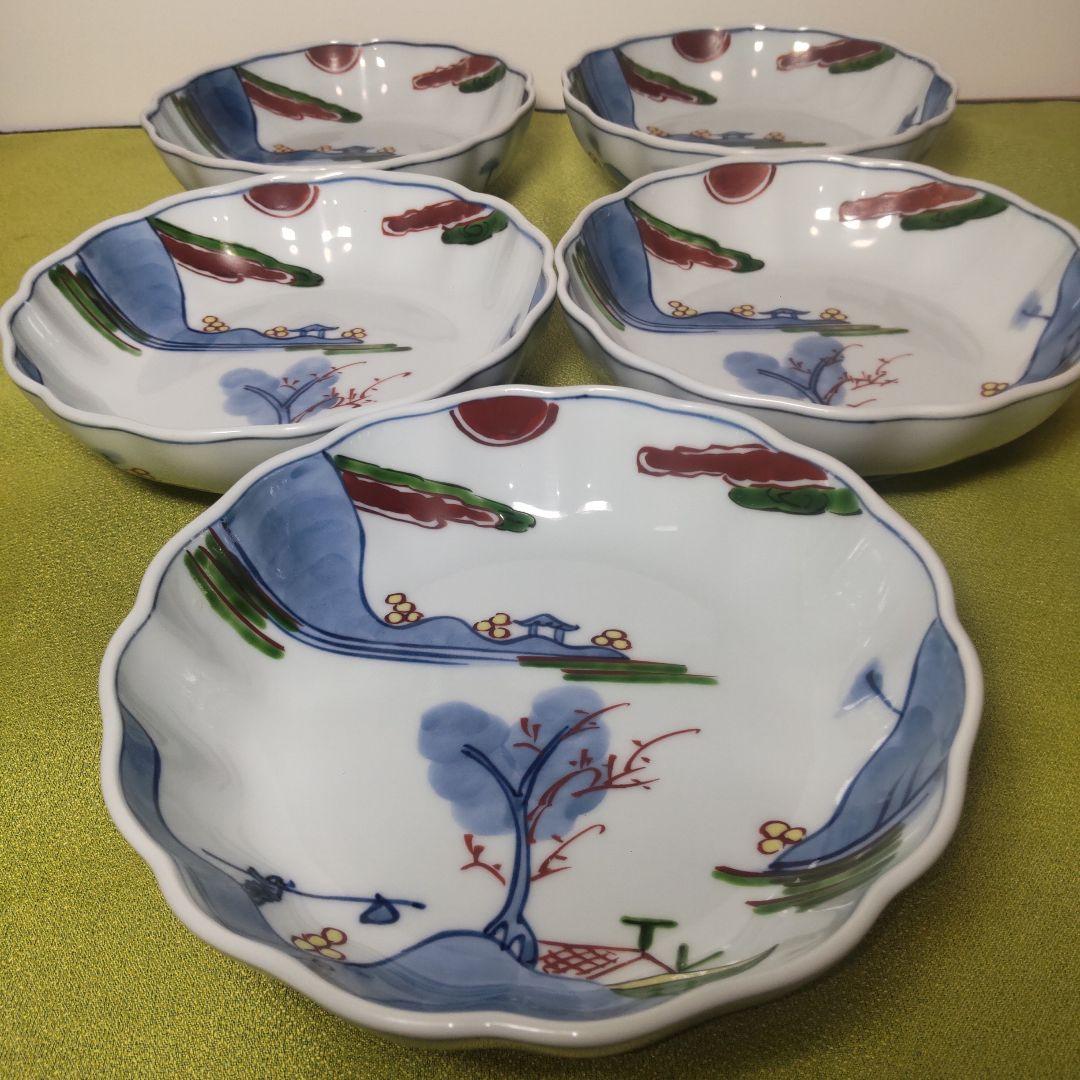 源右衛門 盛り皿 5枚組 染錦 山水図 皿 鉢